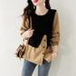 Fake Two-piece Top Shirt Black and White Three-quarter Sleeves Loose All-match Plus Size Women's Clothing