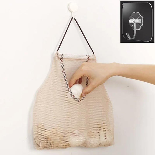 Household Fruit and Vegetable Mesh Bag Hanging Bag Kitchen Wall-mounted Storage Bag Hanging Pocket
