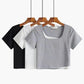 Two-piece Layered Airline Navy High Waist Straight Short Sleeve Top Women's T-Shirt