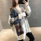Autumn and Winter Thick Wool Sweater Women's Color Matching Button Cardigan Loose Long-sleeved Coat