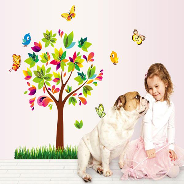 New wall sticker color tree removable children's room decoration sticker cartoon children wallpaper