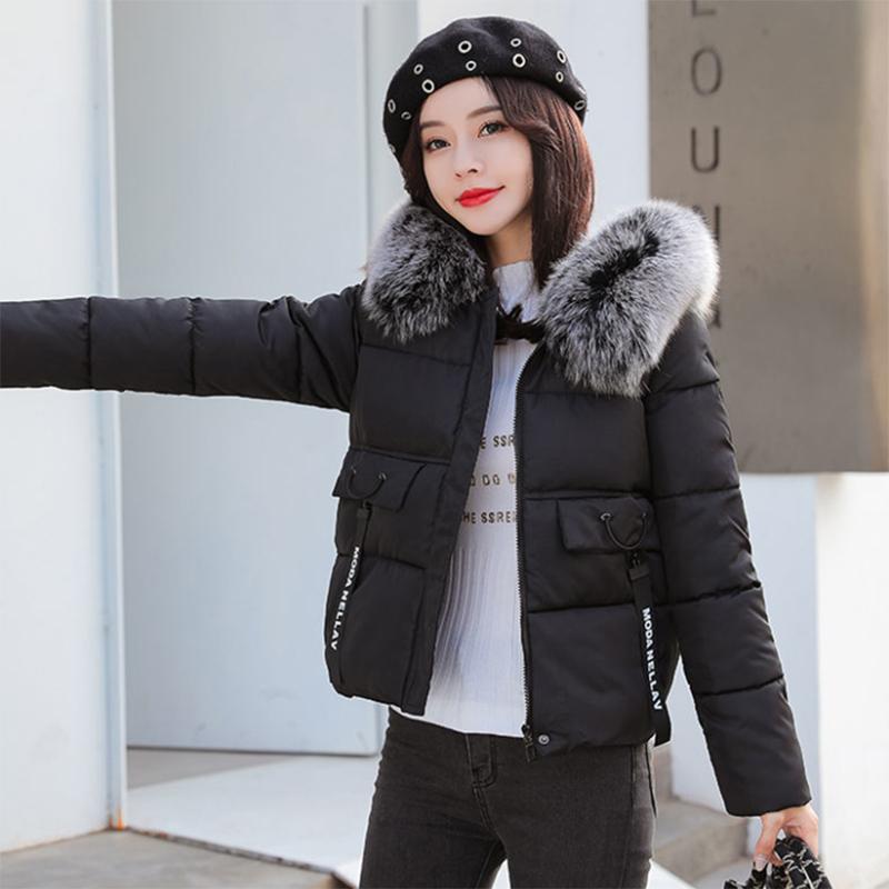 Women's Solid Color Down Jacket Mid-length Korean Loose Thick Coat Warm Cotton Coat Big Fur Collar Winter Clothes Quilted Coat