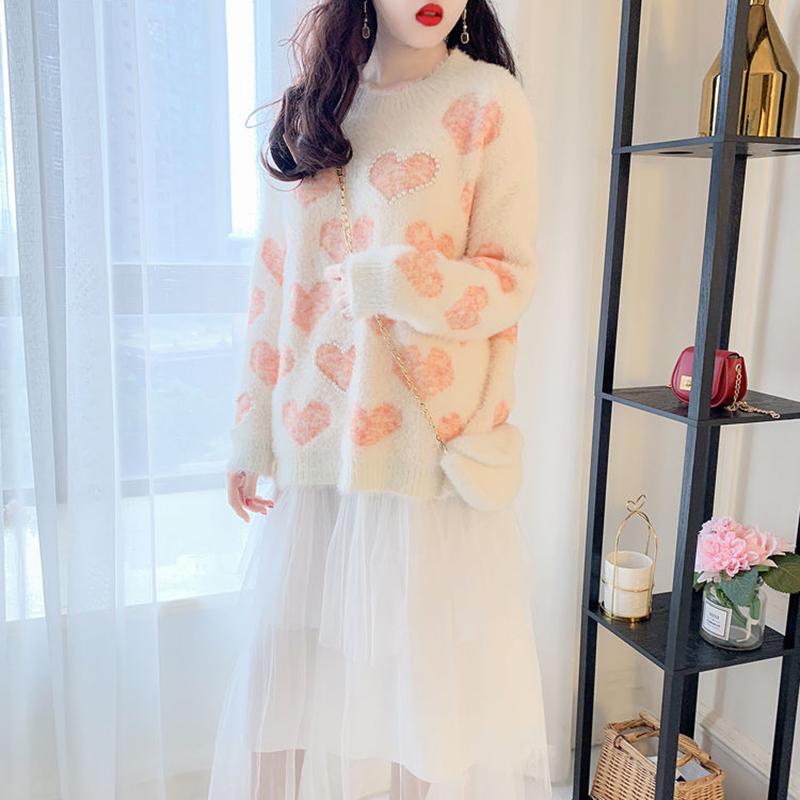 Long-sleeved Women's Knitted Sweater Student Girl Sweet Little Fresh Mink Fleece Sweater Top