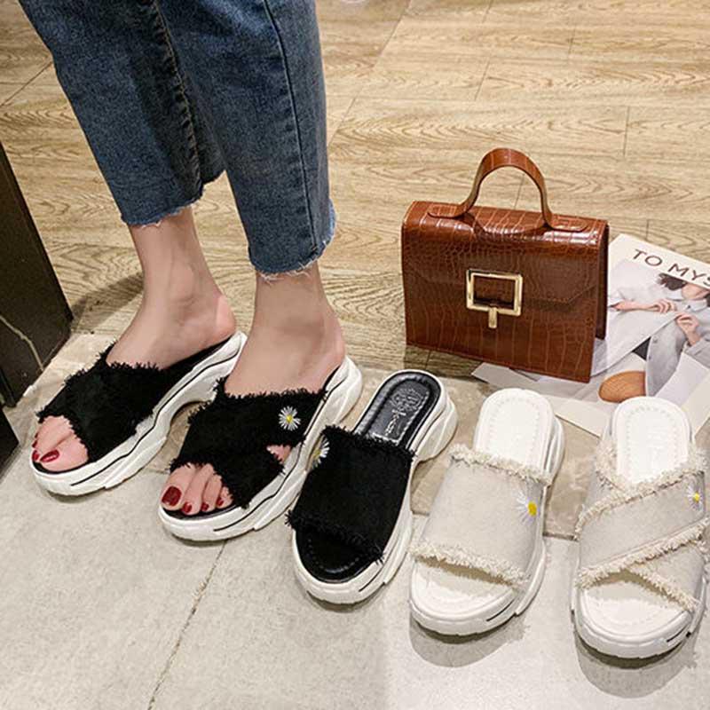 Size35-39 Summer Women Slippers Bohemian Beach Lightweight Slippers Wedge Platform Crystal Letter Sandals Outdoor High Heels