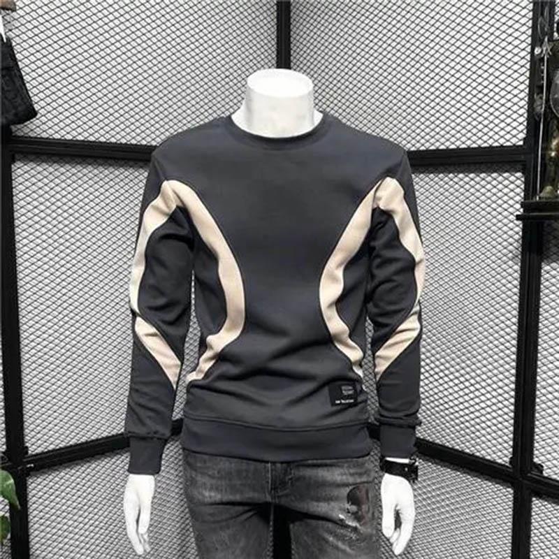 Round Neck Sweater Men's Spring and Autumn Casual Fashion Inner Wear Slim Long-sleeved Design Sense Stitching Thin All-match Top