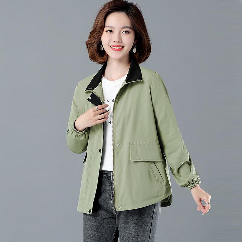 Windbreaker Women's Short Jacket Spring Loose Stand Collar Loose Jacket Women's Spring and Autumn