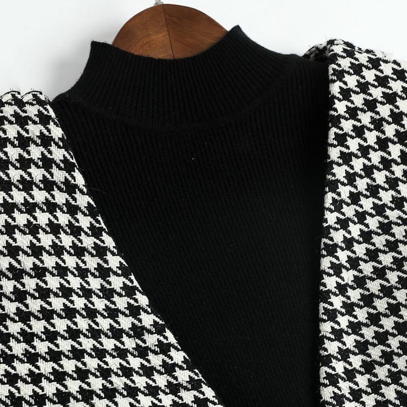 Mature Royal Sister Suit Female Wild Houndstooth Vest + Leggings + Belt Three-piece Elegant Black and White Suit