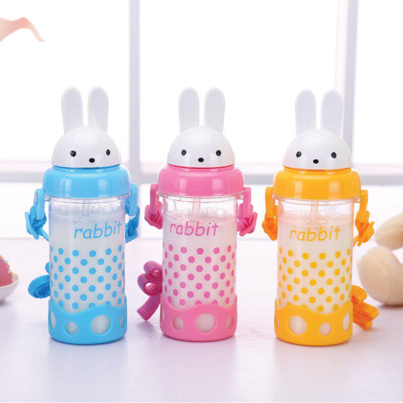 Wtempo High Quality 400ml Cartoon Kid Drinking Cup Straw Portable Rope Bpa Free Pp Children Feeding