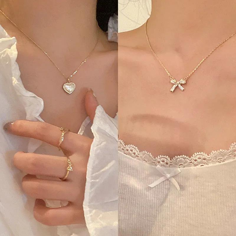 Multiple Types Necklace Butterfly Love Water Drop Pendant  Female Light Luxury Niche Design Style Clavicle Chain Golden Colour
