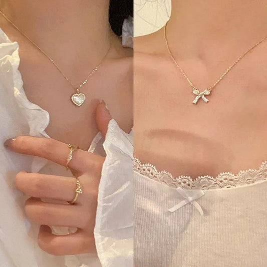 Multiple Types Necklace Butterfly Love Water Drop Pendant  Female Light Luxury Niche Design Style Clavicle Chain Golden Colour