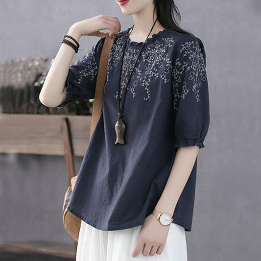 Plus Size Women's Retro Floral Summer Thin Lace Top Short Sleeve T-Shirt