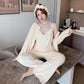 Three-pieces Women's Winter Pajamas Set Thin Velvet Island Velvet Sexy Suspenders Long-sleeved Trousers Pyjamas Sweet Solid Color Comfortable Homewear