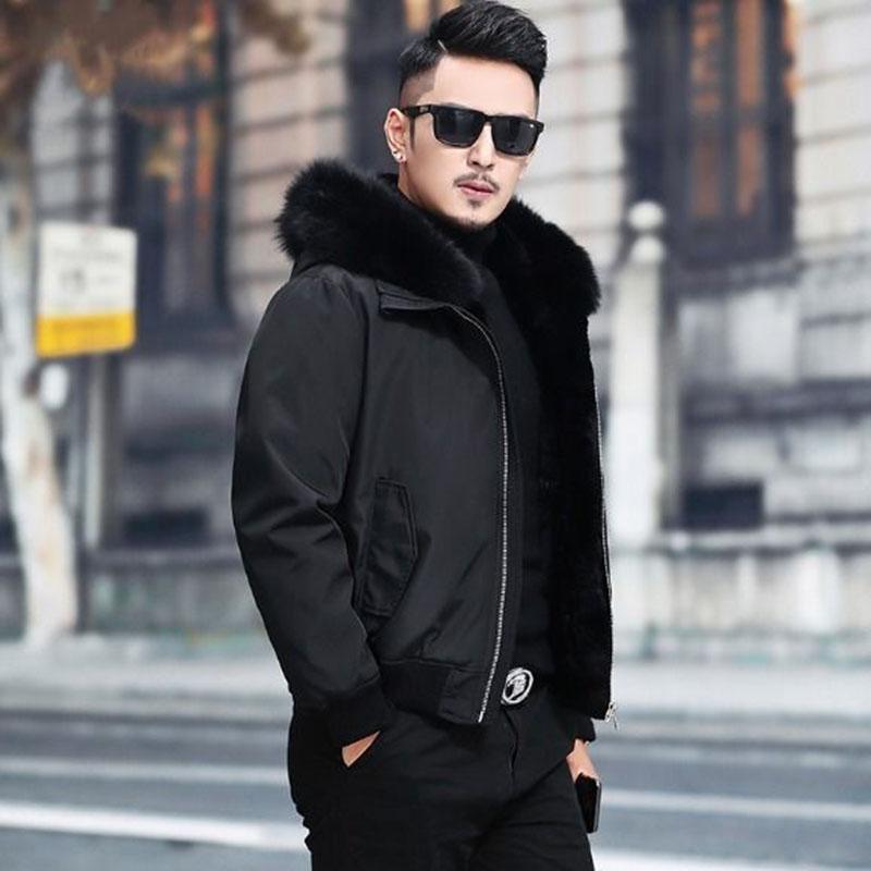Parkas Fur One Men's Faux Fur Winter Coat Mink Fox Fur Collar Short Coat