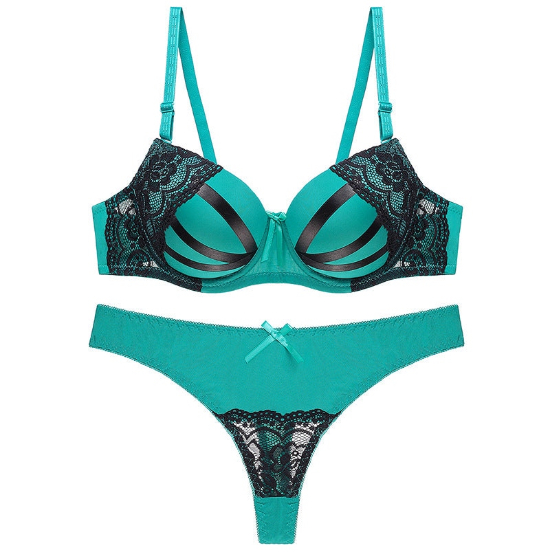 Bra Set Women Sexy Push Up Underwire Backless Lingerie Set Lace Sex Thin Gather Hollow Solid Color Bra Thong Suit Plus Size