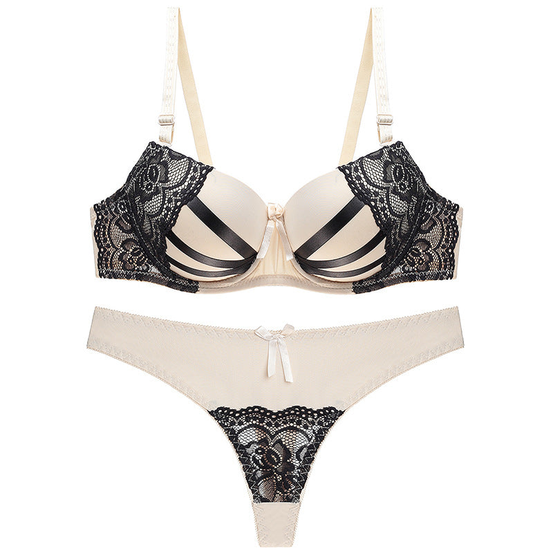 Bra Set Women Sexy Push Up Underwire Backless Lingerie Set Lace Sex Thin Gather Hollow Solid Color Bra Thong Suit Plus Size