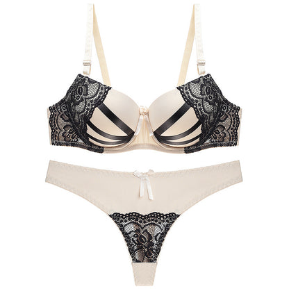 Bra Set Women Sexy Push Up Underwire Backless Lingerie Set Lace Sex Thin Gather Hollow Solid Color Bra Thong Suit Plus Size
