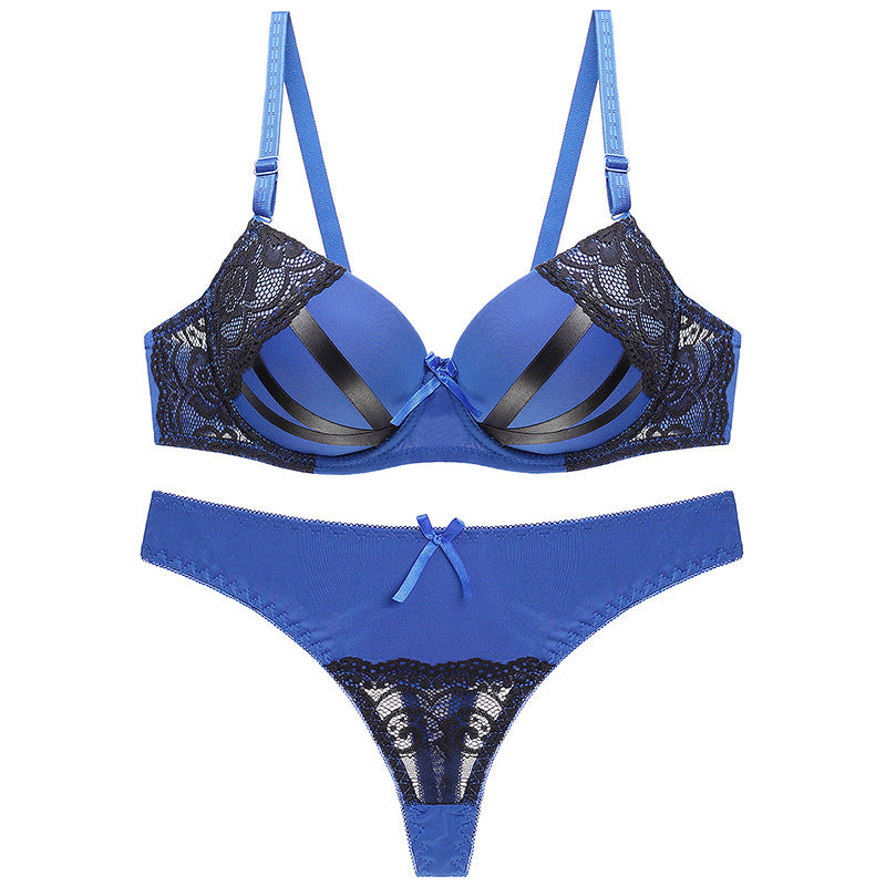 Bra Set Women Sexy Push Up Underwire Backless Lingerie Set Lace Sex Thin Gather Hollow Solid Color Bra Thong Suit Plus Size