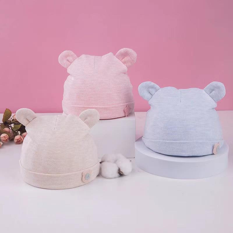 1-6M Cartoon 3D Bear Rabbit Ears Hat Baby Pure Cotton Hat Autumn Winter Thick Warm Cap Infant Newborn Comfortable Breathable Cute Beret Hat Sun Hat