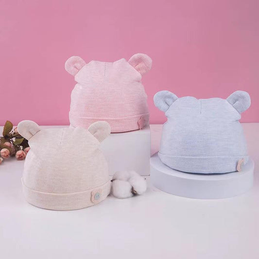 1-6M Cartoon 3D Bear Rabbit Ears Hat Baby Pure Cotton Hat Autumn Winter Thick Warm Cap Infant Newborn Comfortable Breathable Cute Beret Hat Sun Hat