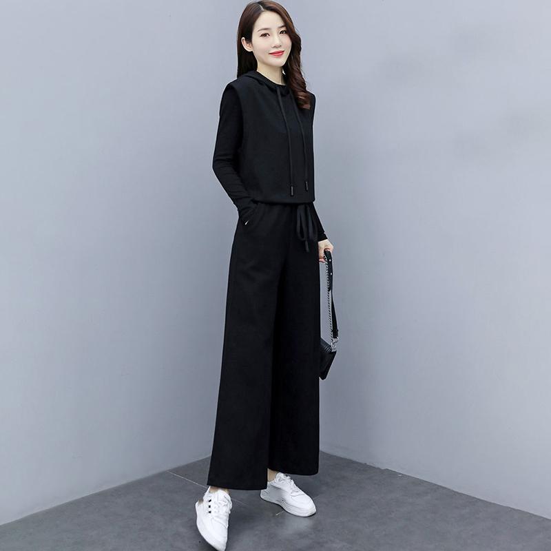 Suit Women's Temperament Is Thin Wide-leg Pants Casual Women's Three-piece Loose Wide-leg Pants + Hooded Sleeveless Waistcoat + Lining