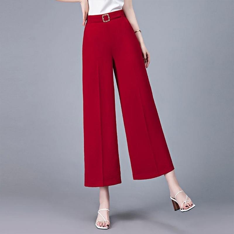 Ice Silk Wide-leg Pants Ladies Summer Thin Pants Casual Women's Pants High Waist Loose Straight Nine-point Pants Women