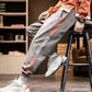 Men's Plus Size Loose Streetwear Long Jeans Spring and Autumn Solid Color Casual Print Denim Pants