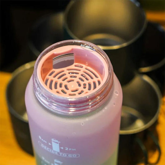 Gradient Color Plastic Water Cup Women's Summer Portable Cover 1000ml Large-capacity Cup Drop-resistant Simple Plastic Cup Men