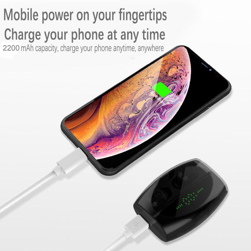 TWS Wireless Bluetooth Earphone 5.0 8D Stereo Digital Display Charging Cabin Invisible Sport Headset
