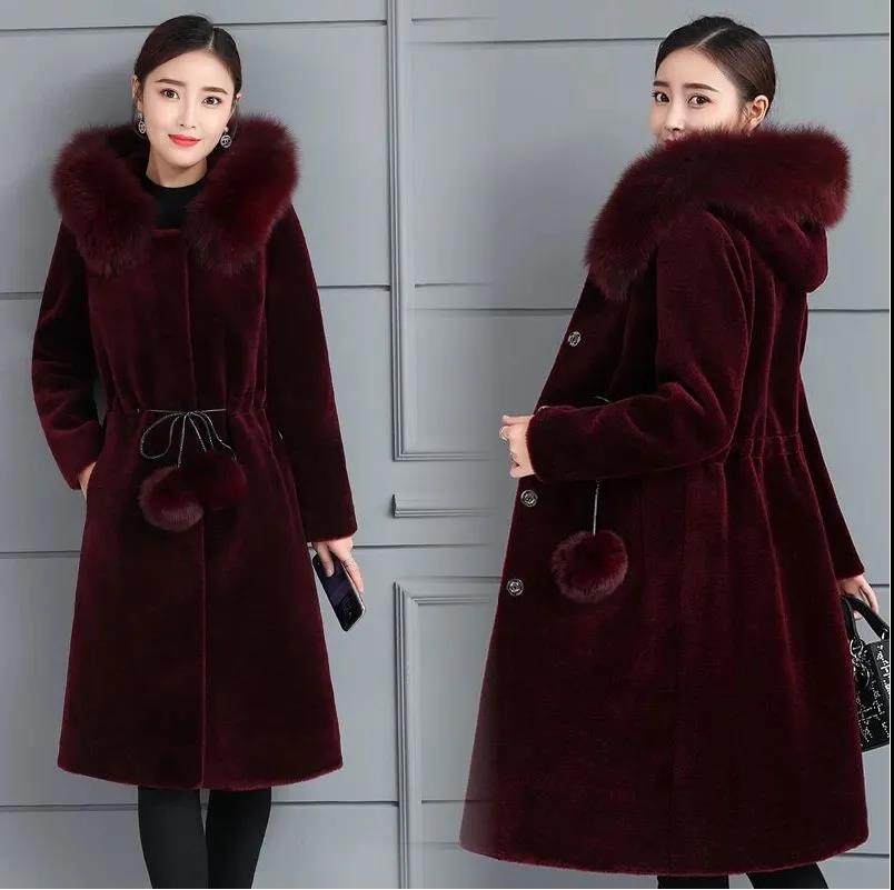 Faux Mink Fur Coat Women's Mid-length Autumn and Winter Faux Fur Coat Large Size Thicken