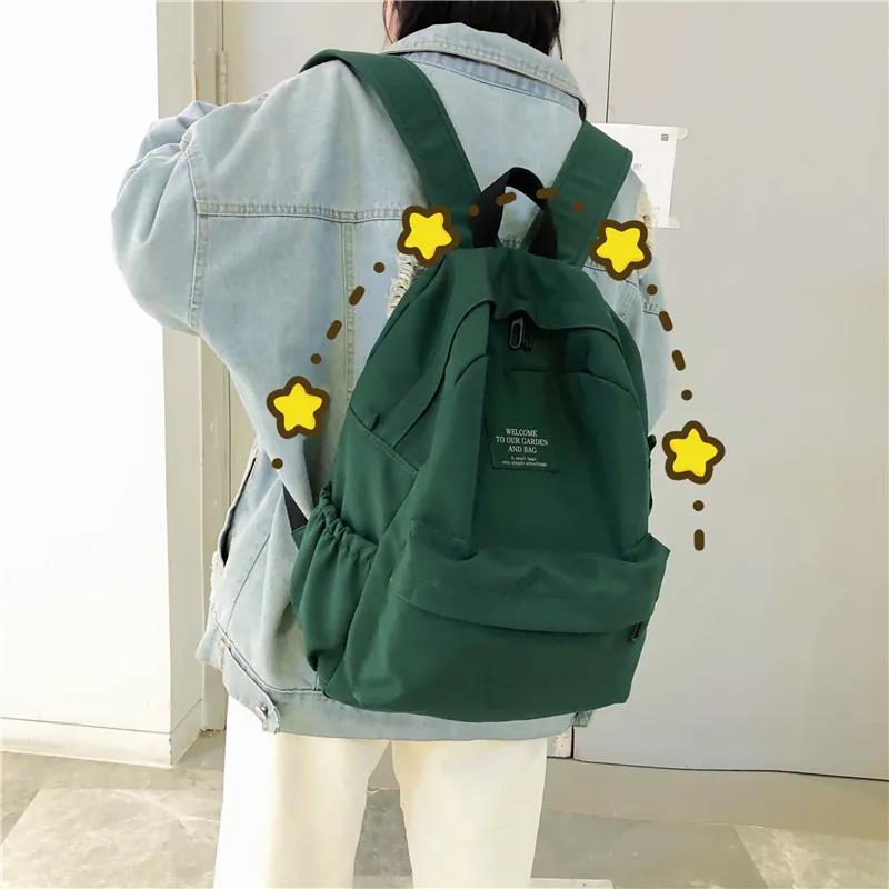 Unisex Solid Color Simple Casual Multi-layer Canvas Backpack Travel Shopping Student Schoolbag High-capacity