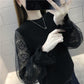 Stitching Lace Knitted Sweater Women Spring and Autumn Loose Lantern Sleeve Bottoming Shirt