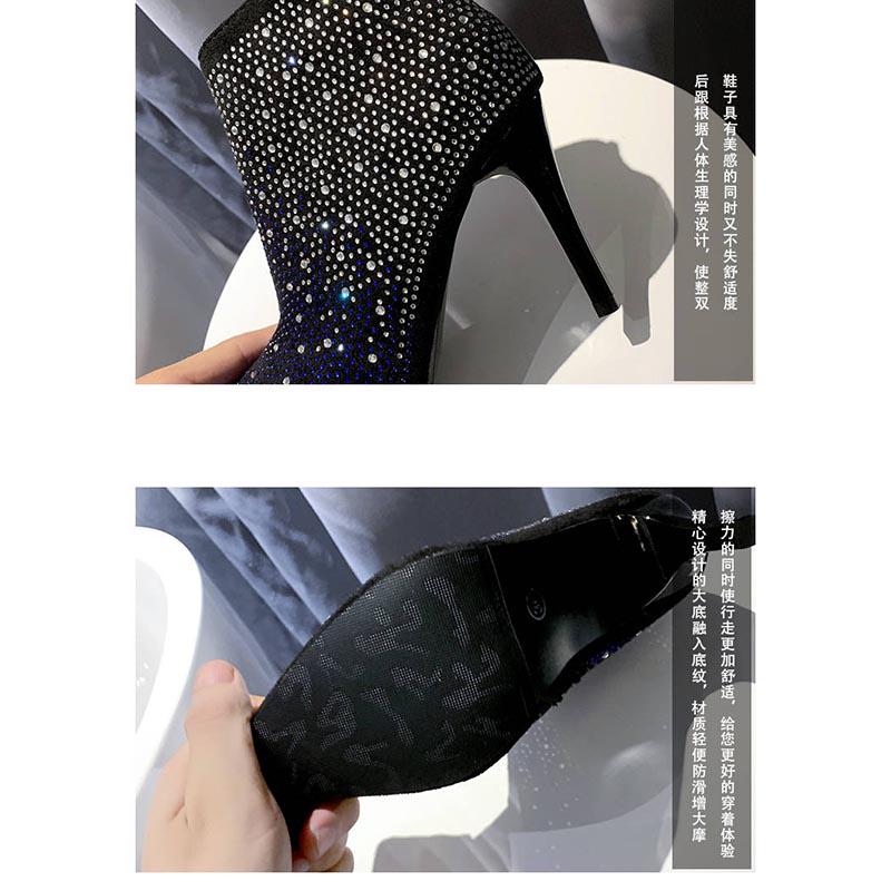 Ladies Zip High Heels Boots Women Pointed Toe Glittering Party Wedding Ankle Martin Boots Shoes