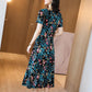 Women's Plus Size Loose Long Printed Dress Slim Round Neck A-line Skirt