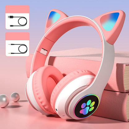 Cat Ear Headset 5.0 Bluetooth Headset Heavy Bass Mobile Game Computer Universal Noise Reduction High Quality Headset