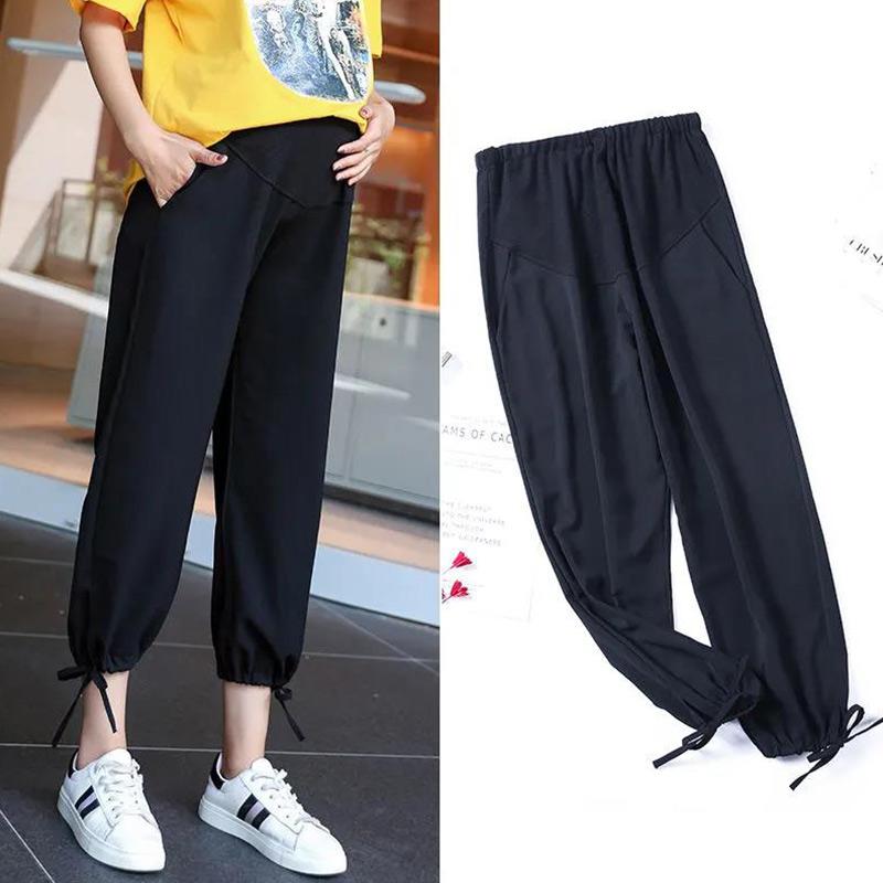 Pregnant Women's Pants Summer Loose Fashionable Wide-leg Pants Nine-point Pants Thin Belly Lift Pants Large Size Pregnant Women's Pants