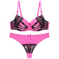Bra Set Women Sexy Push Up Underwire Backless Lingerie Set Lace Sex Thin Gather Hollow Solid Color Bra Thong Suit Plus Size