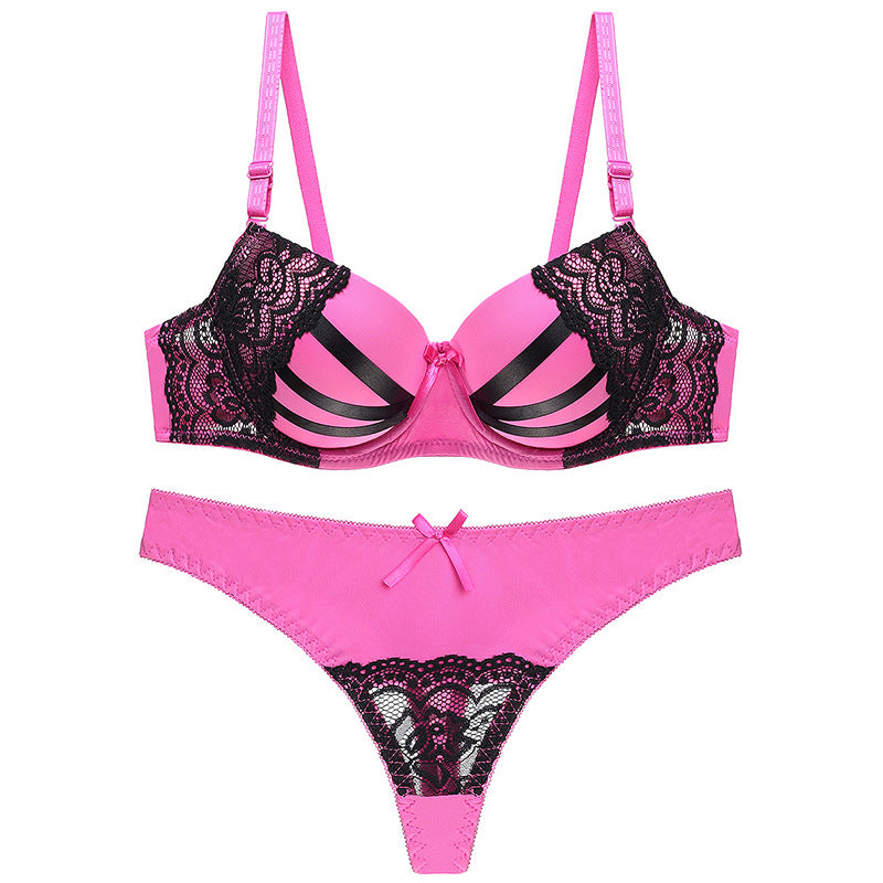 Bra Set Women Sexy Push Up Underwire Backless Lingerie Set Lace Sex Thin Gather Hollow Solid Color Bra Thong Suit Plus Size