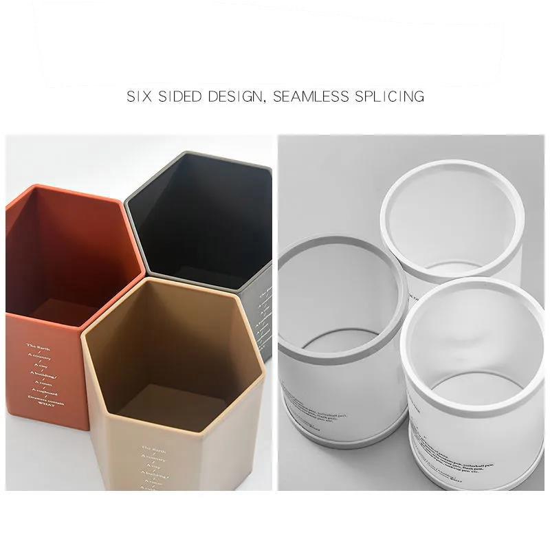 Ins Retro Pen Holder Simple Student Japanese High-value Desktop Hexagonal Pen Holder Storage Box Desktop Storage Stationery