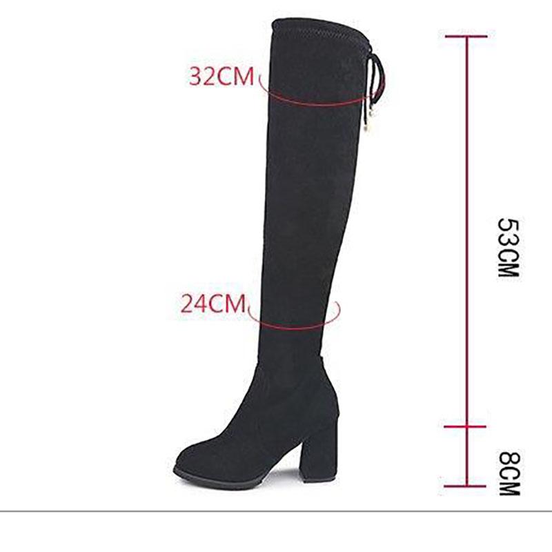 Over-the-knee Boots Women's Thick Heels Are Thin Autumn and Winter Elastic Boots Large Size Tall Boots