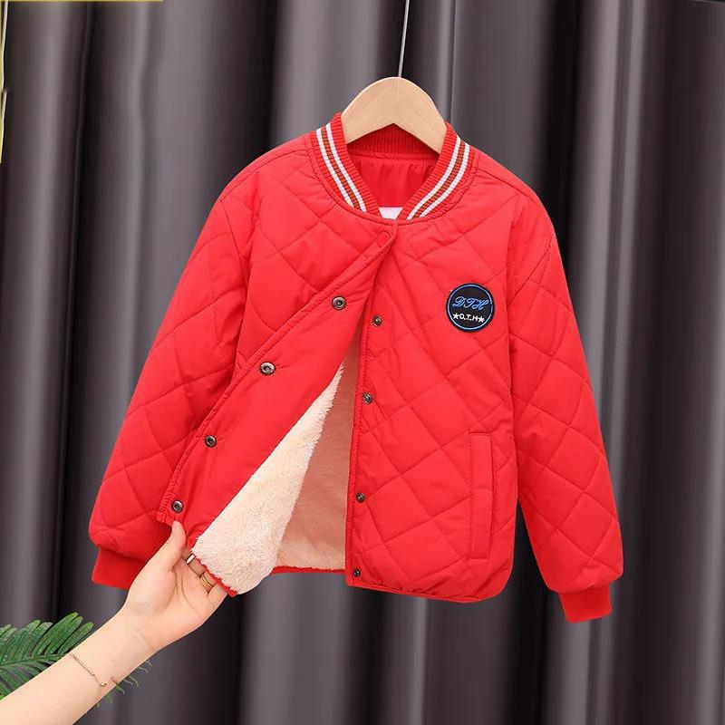 Children's Down Jacket Boys and Girls Cotton-padded Jacket Liner Plus Velvet Thick Winter Solid Color Warm Jacket Cotton Jacket