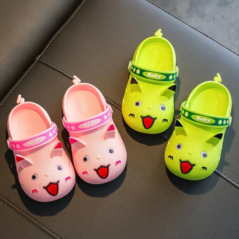 Baby Slippers Girls Boys Summer Soft Sole Solid Color Casual Slipper Anti-slip Cartoon Dual Purpose Sandals Beach Sandals
