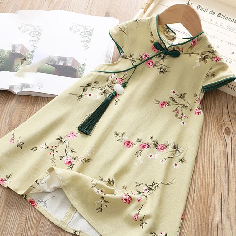 Girls' Dresses Summer Princess Dresses Big Children's Chinese Style Cheongsam Dresses Children's Summer Dresses