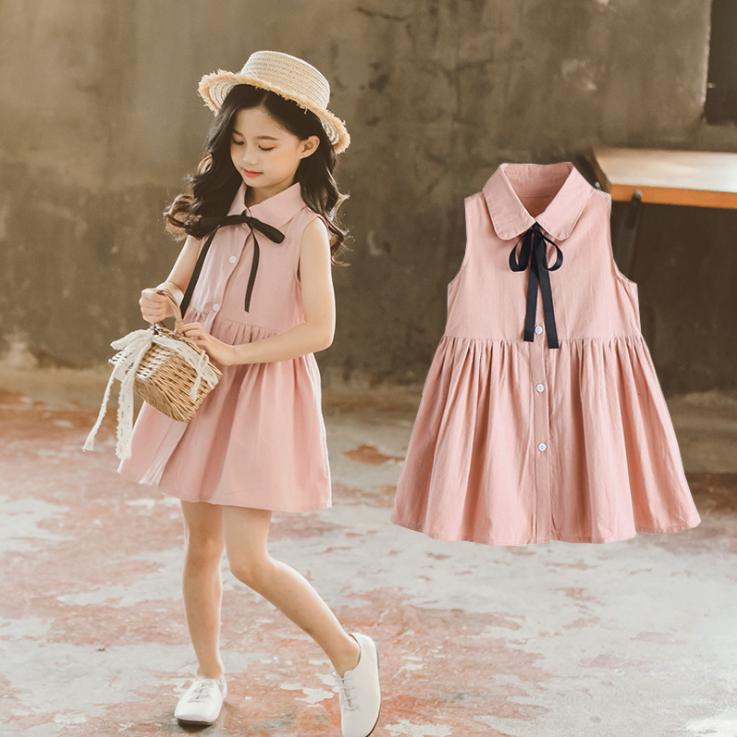 Children's Dress Girls Summer Dress Children's Embroidery Princess Skirt Baby Thin Solid A-line Sleeveless Skirt