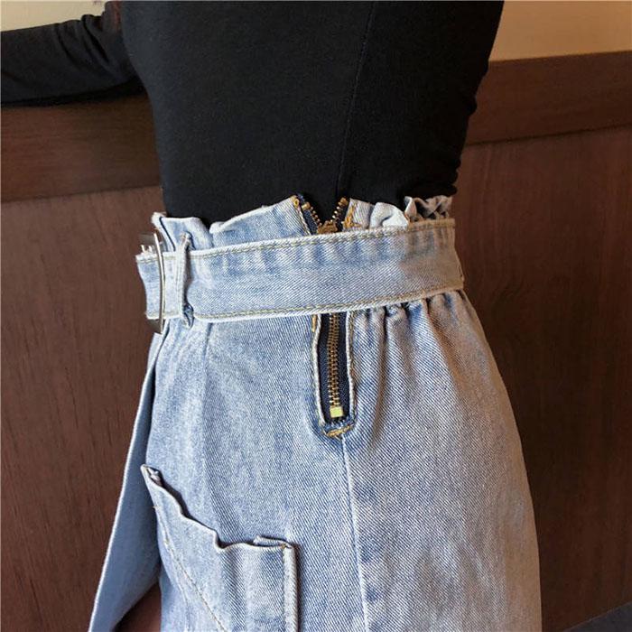Plus Size Women Adjustable High Waist Denim Skirt Hip Pants Skirt Anti-light A-line Skirts