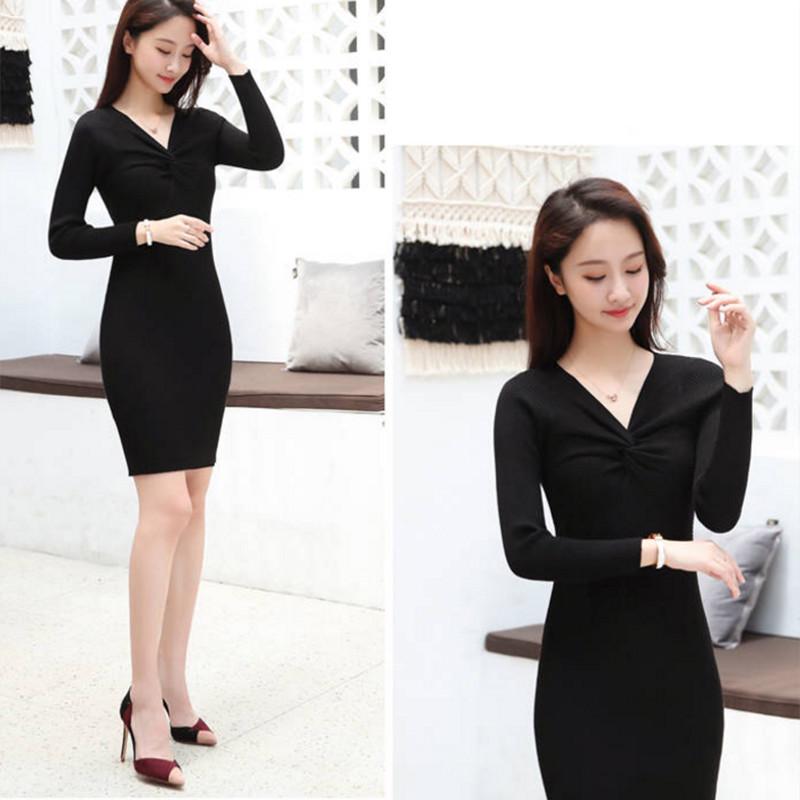 Mid-length Chest Wrap Sexy Slim Sweater Skirt Package Knitted Bottoming Dress Female