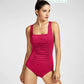 Women's One-piece Briefs Swimsuit Quick-drying Cover Belly Slimming Professional Sports Swimwear Solid Color Pleated Breathable Beachwear