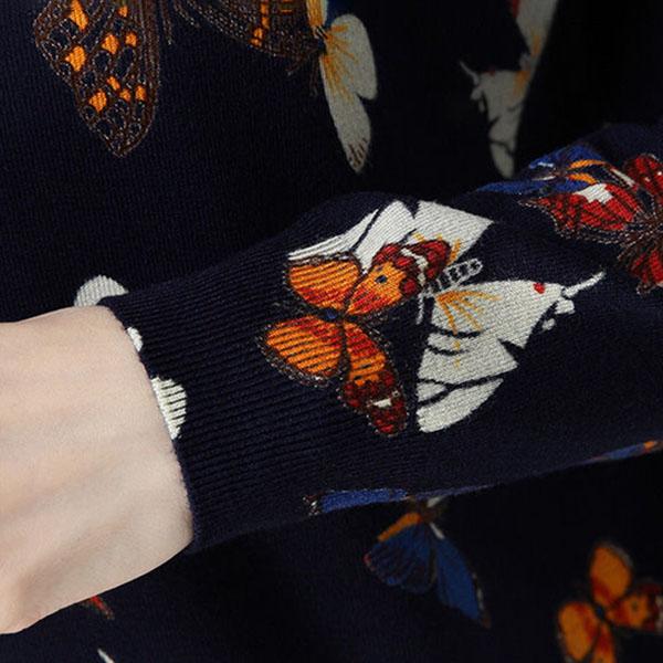 Plus Size Spring, Autumn and Winter Butterfly Print Sweater Cashmere Knit Bottoming Sweater Vintage Slim Warm Woolen Sweater Jumper Outwear