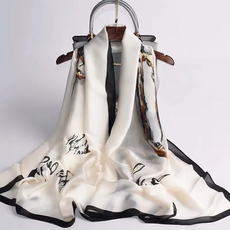 Printed Gauze Scarf Thin Versatile Warm Scarf Female Sunscreen Beach Towel Shawl Oversized Simple Temperament Silk Scarf Female