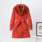 Real Rex Rabbit Fur Collar Hooded Mid-length Down Jacket Women Fashion Slim Belt White Duck Down Winter Jacket