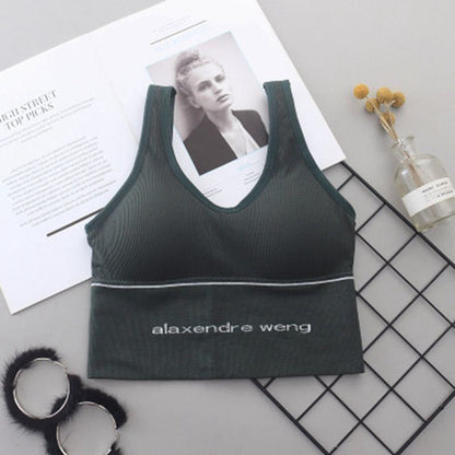 Women Wearing Sports Vest with Chest Pad U-shaped Beautiful Back Gathered and Shockproof Yoga Underwear Base Tube Top